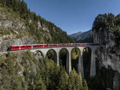 Rhaetian Railway Bernina Express crossing Landwasser Viaduct